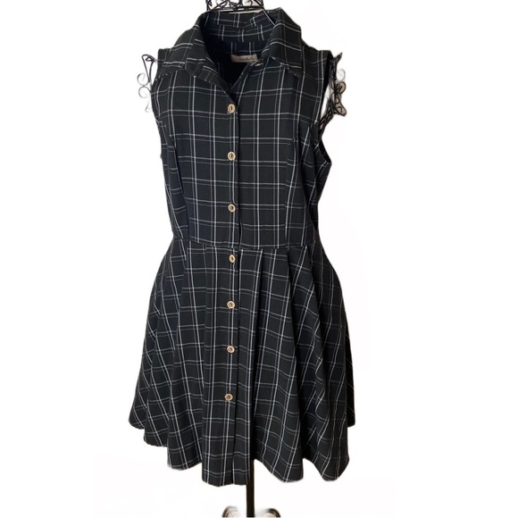 Modcloth Dresses & Skirts - Fleet/ModCloth Dark Plaid Button Up Sleeveless Dress Dark Academia Style Size L